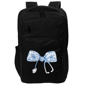 Women Toile Nurse Bow Blue Coquette Nurse Stethoscope Bow Gift Impact Tech Backpack