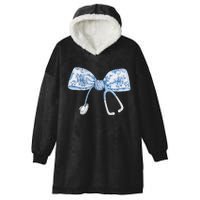 Women Toile Nurse Bow Blue Coquette Nurse Stethoscope Bow Gift Hooded Wearable Blanket