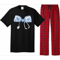 Women Toile Nurse Bow Blue Coquette Nurse Stethoscope Bow Gift Pajama Set