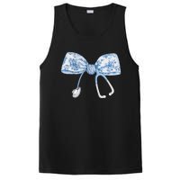 Women Toile Nurse Bow Blue Coquette Nurse Stethoscope Bow Gift PosiCharge Competitor Tank