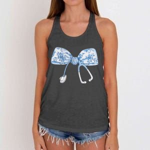 Women Toile Nurse Bow Blue Coquette Nurse Stethoscope Bow Gift Women's Knotted Racerback Tank