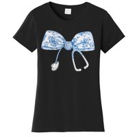 Women Toile Nurse Bow Blue Coquette Nurse Stethoscope Bow Gift Women's T-Shirt