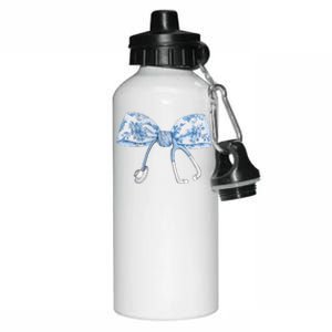 Women Toile Nurse Bow Blue Coquette Nurse Stethoscope Bow Gift Aluminum Water Bottle