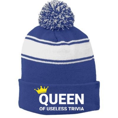 Wo's Trivia Night Queen Of Useless Trivia Lover Cute Gift Stripe Pom Pom Beanie