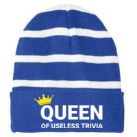 Wo's Trivia Night Queen Of Useless Trivia Lover Cute Gift Striped Beanie with Solid Band