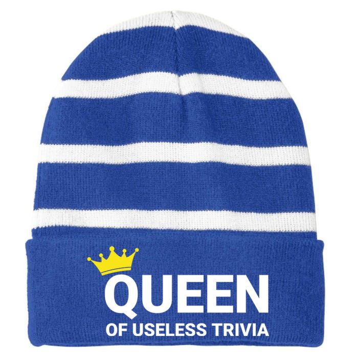 Wo's Trivia Night Queen Of Useless Trivia Lover Cute Gift Striped Beanie with Solid Band