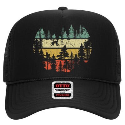 Wildlife Trees Outdoors Nature Retro Forest High Crown Mesh Back Trucker Hat