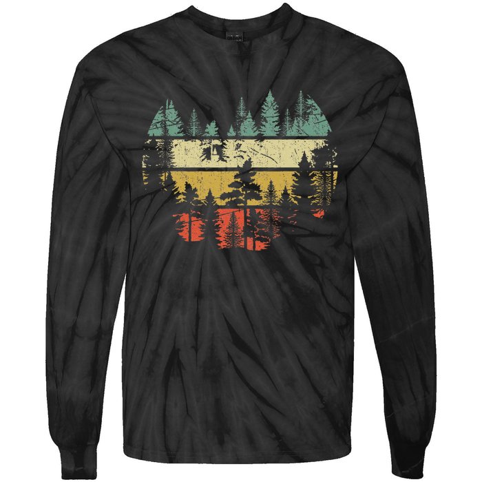 Wildlife Trees Outdoors Nature Retro Forest Tie-Dye Long Sleeve Shirt