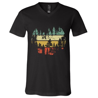 Wildlife Trees Outdoors Nature Retro Forest V-Neck T-Shirt