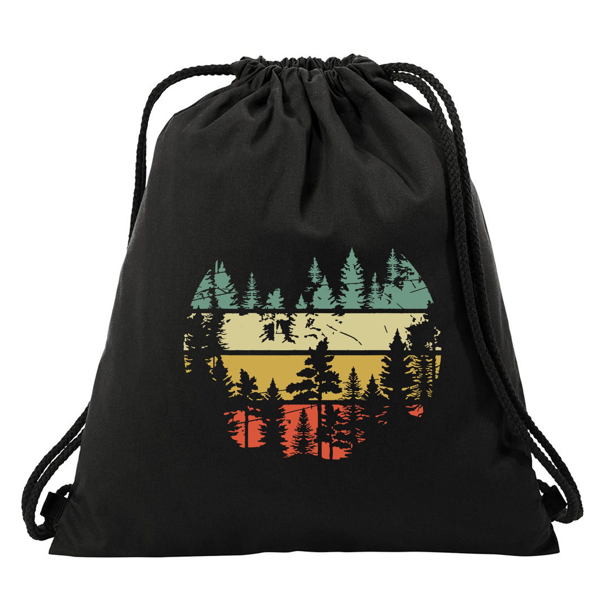 Wildlife Trees Outdoors Nature Retro Forest Drawstring Bag