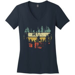 Wildlife Trees Outdoors Nature Retro Forest Women's V-Neck T-Shirt