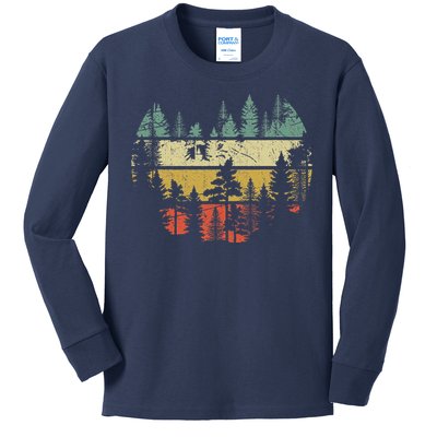 Wildlife Trees Outdoors Nature Retro Forest Kids Long Sleeve Shirt