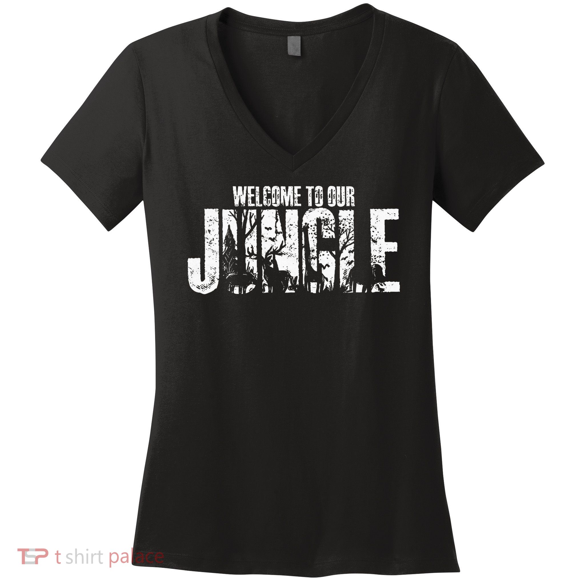 Welcome To Our Jungle Safari And Zoo Camping Women's V-Neck T-Shirt