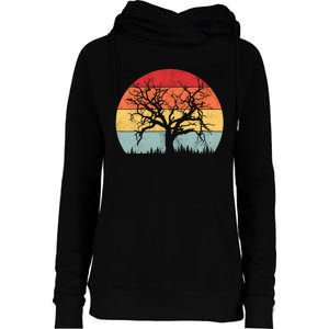 Wildlife Trees Outdoors Nature Retro Forest Camping Womens Funnel Neck Pullover Hood