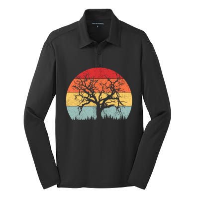 Wildlife Trees Outdoors Nature Retro Forest Camping Silk Touch Performance Long Sleeve Polo