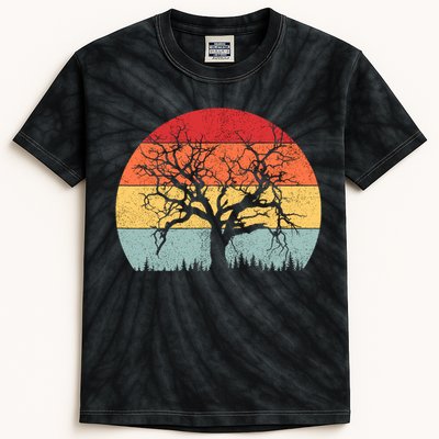 Wildlife Trees Outdoors Nature Retro Forest Camping Kids Tie-Dye T-Shirt