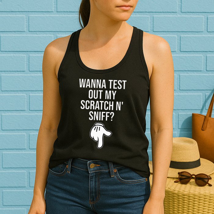 Wanna Test Out My Scratch N Sniff Funny Embarrassing Womens Tank Top