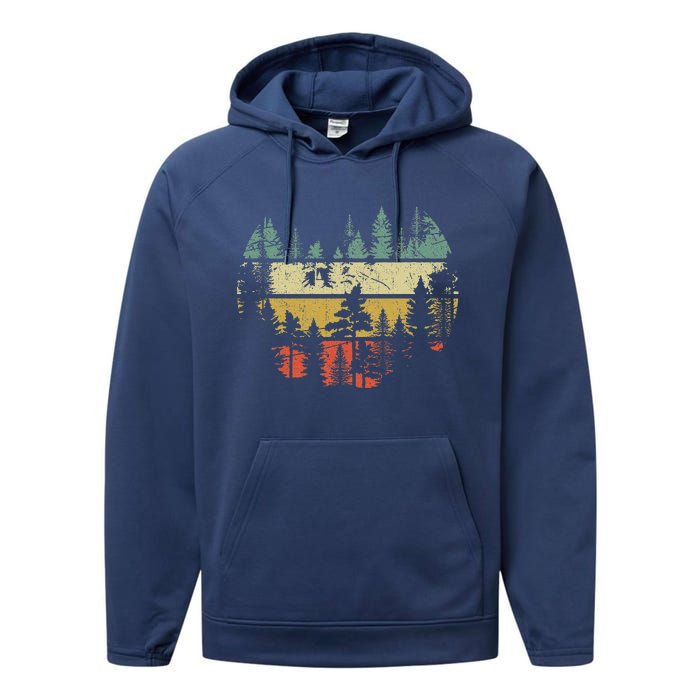 Wildlife Trees Outdoors Nature Retro Forest Performance Fleece Hoodie