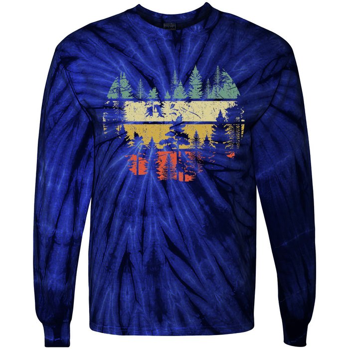 Wildlife Trees Outdoors Nature Retro Forest Tie-Dye Long Sleeve Shirt