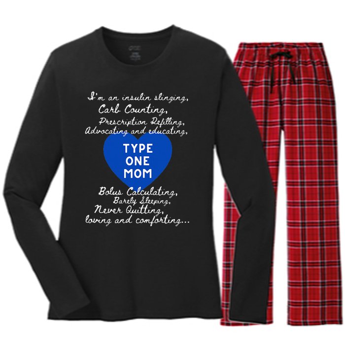 Wo Type One Mom Awareness Type 1 Diabetes Women's Long Sleeve Flannel Pajama Set 