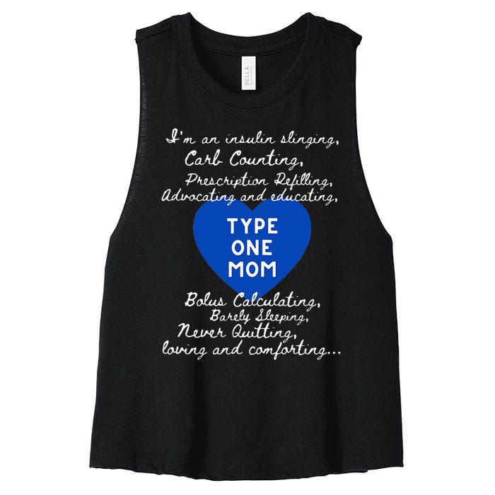 Wo Type One Mom Awareness Type 1 Diabetes Women's Racerback Cropped Tank