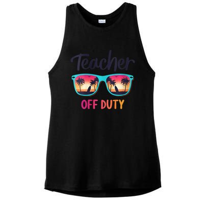 Womens Teacher Off Duty Happy Last Day Of School Teacher Summer Ladies PosiCharge Tri-Blend Wicking Tank