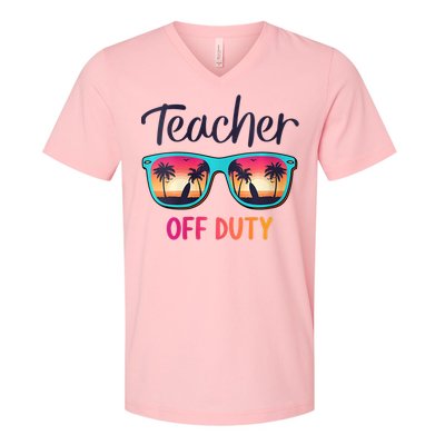 Womens Teacher Off Duty Happy Last Day Of School Teacher Summer V-Neck T-Shirt