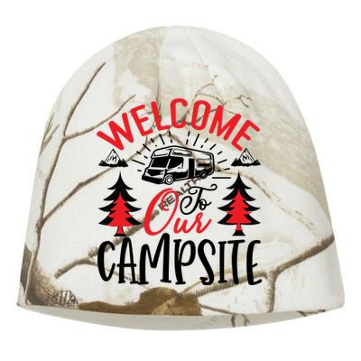 Welcome To Our Campsite Funny Camping Kati - Camo Knit Beanie