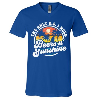 Wo The Only Bs I Need Is Beers And Sunshine Retro Beach Cool Gift V-Neck T-Shirt