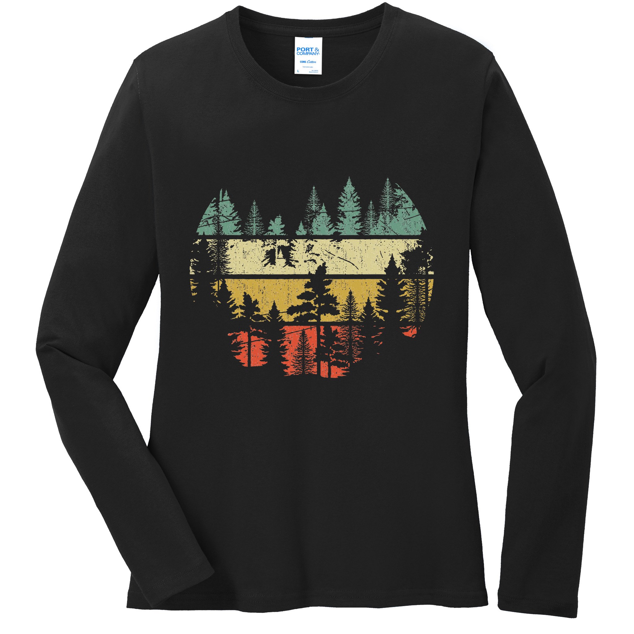 Wildlife Trees Outdoors Nature Retro Forest Sleeveless Ladies Long Sleeve Shirt