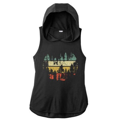 Wildlife Trees Outdoors Nature Retro Forest Sleeveless Ladies PosiCharge Tri-Blend Wicking Draft Hoodie Tank