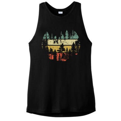 Wildlife Trees Outdoors Nature Retro Forest Sleeveless Ladies PosiCharge Tri-Blend Wicking Tank