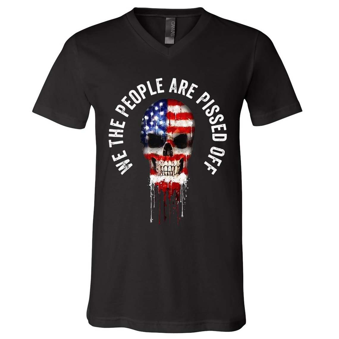 We The People Are Pissed Off Vintage USA America Skull Flag V-Neck T-Shirt