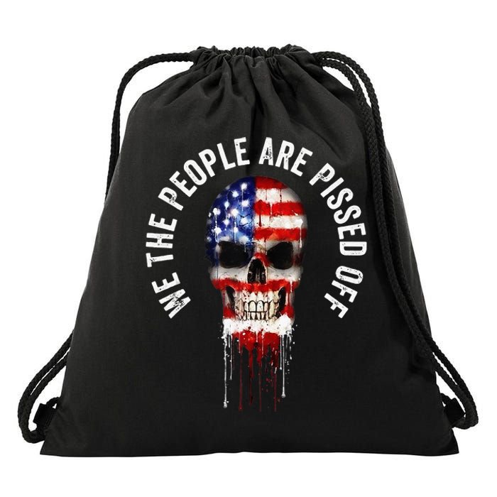 We The People Are Pissed Off Vintage USA America Skull Flag Drawstring Bag