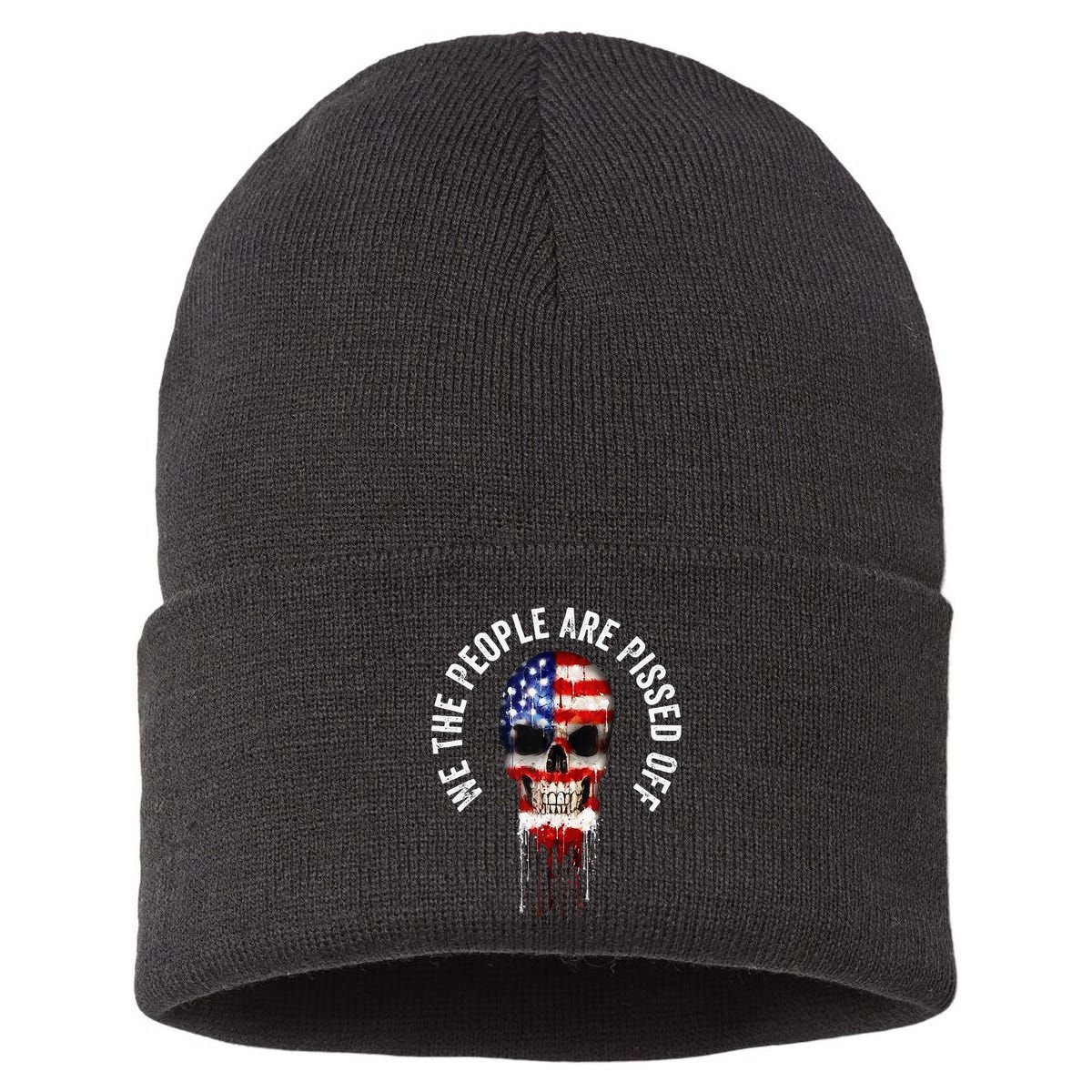 We The People Are Pissed Off Vintage USA America Skull Flag Sustainable Knit Beanie