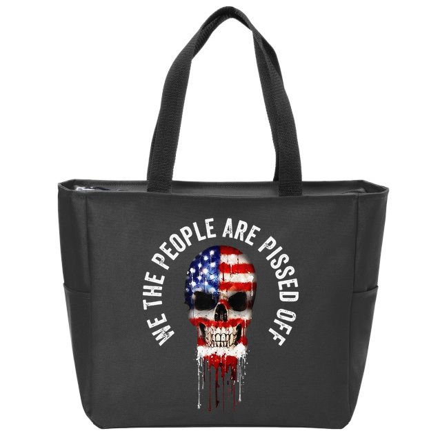 We The People Are Pissed Off Vintage USA America Skull Flag Zip Tote Bag