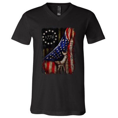 We The People American History 1776 4th Of July US USA Flag V-Neck T-Shirt