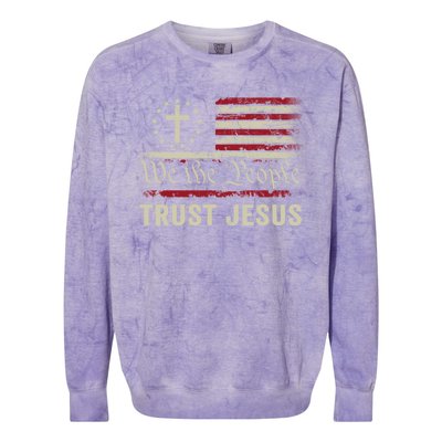 We The People Trust Jesus USA Flag Christian Patriotic Colorblast Crewneck Sweatshirt