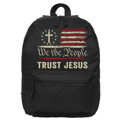 We The People Trust Jesus USA Flag Christian Patriotic 16 in Basic Backpack