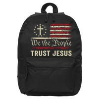 We The People Trust Jesus USA Flag Christian Patriotic 16 in Basic Backpack