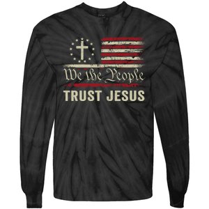 We The People Trust Jesus USA Flag Christian Patriotic Tie-Dye Long Sleeve Shirt