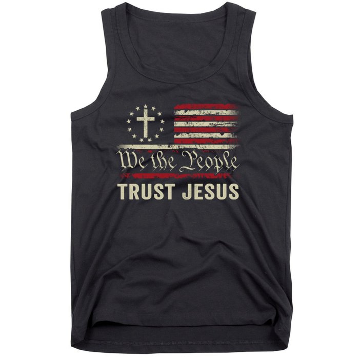 We The People Trust Jesus USA Flag Christian Patriotic Tank Top