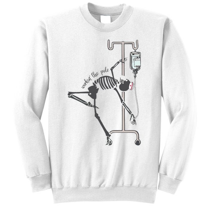 Working The Pole Funny Nurse Dancing Skeleton Halloween Cute Sweatshirt