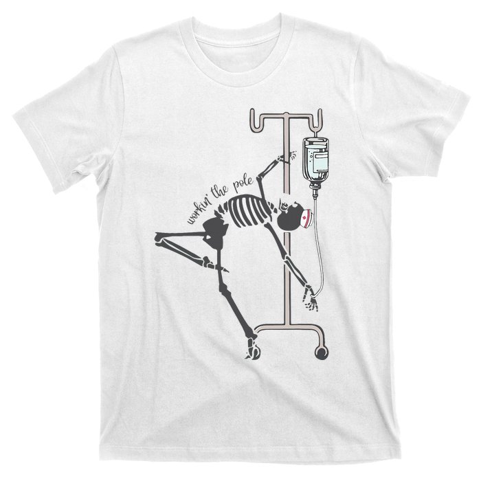 Working The Pole Funny Nurse Dancing Skeleton Halloween Cute T-Shirt