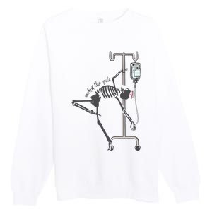 Working The Pole Funny Nurse Dancing Skeleton Halloween Cute Premium Crewneck Sweatshirt