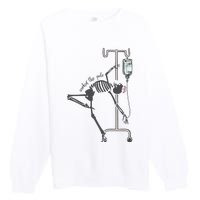 Working The Pole Funny Nurse Dancing Skeleton Halloween Cute Premium Crewneck Sweatshirt