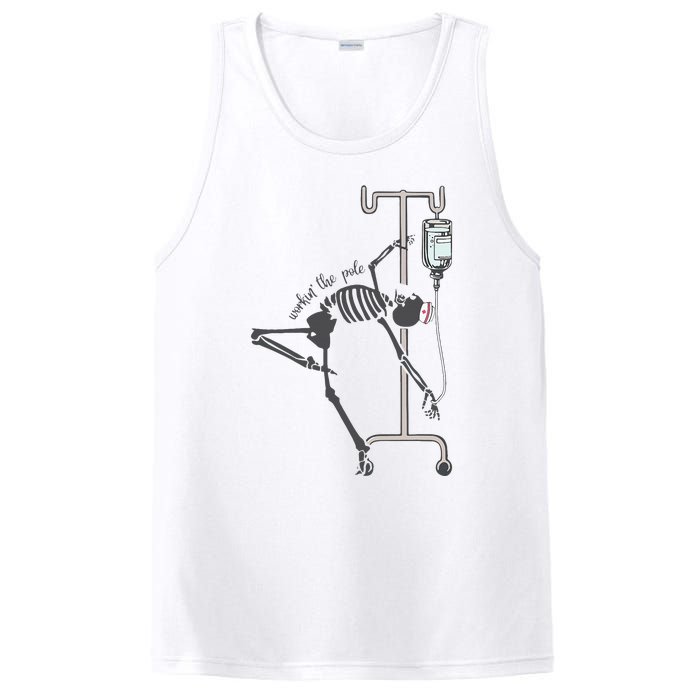 Working The Pole Funny Nurse Dancing Skeleton Halloween Cute PosiCharge Competitor Tank