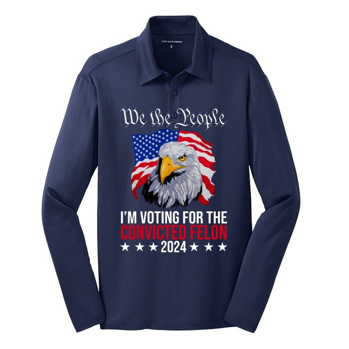 We The People Im Voting For The Convicted Felon 2024 Usa Eagle Silk Touch Performance Long Sleeve Polo