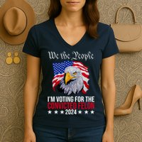 We The People Im Voting For The Convicted Felon 2024 Usa Eagle Women's V-Neck T-Shirt
