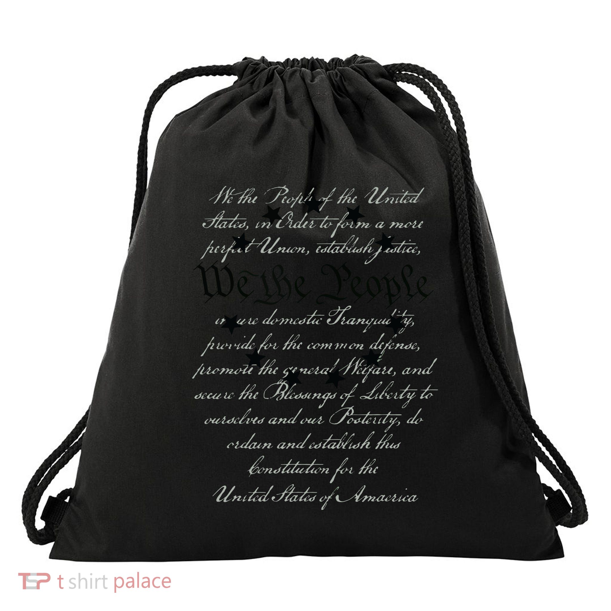 WE THE PEOPLE Preamble US Constitution 4th Of July White Drawstring Bag